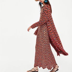 Zara Knit zig zag sister coat cardigan with large front pocket crochet duster